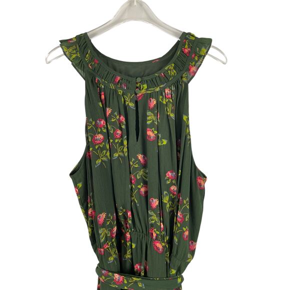 Point Sur High-Neck Ruffle Floral Midi Dress Dark Floral Ruffled Romantic Sz 16 - Picture 2 of 14